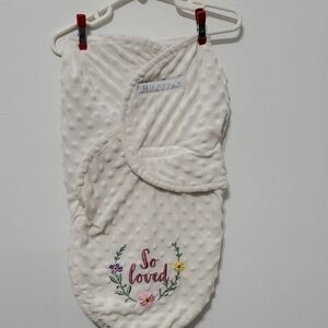 White Quilted Swaddle with Embroidered Design